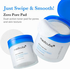 Dual textured embossed cotton Medicube peeling pad soaked in toner exfoliating facial skin