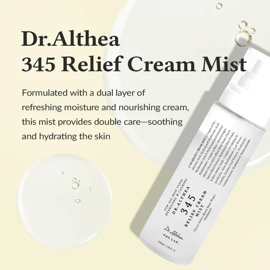 Authentic Dr Althea 345 Relief Cream Mist bottle showing transparent cap and base batch code