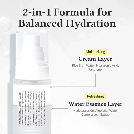 Fine milky cloud spray pattern of Dr Althea 345 cream mist being spritzed onto skin