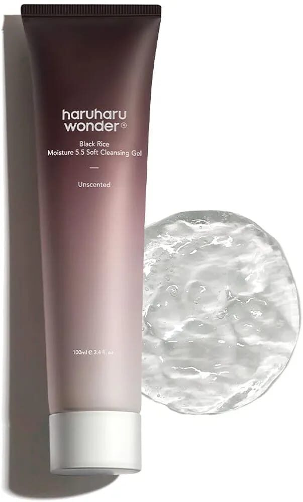 Haruharu Wonder Black Rice Moisture 5.5 Gel de limpieza suave 3.4 fl oz de arroz negro fermentado limpiador de espuma de lavado facial